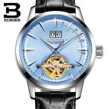 Binger 10009 Business Retro Leather Wristwatch Men Automatic Mechanical Watch Tourbillon Sport Casual Relojes Hombre